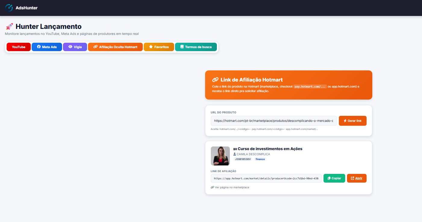 Recurso de Afiliação Oculta Hotmart na Hunter Lançamento